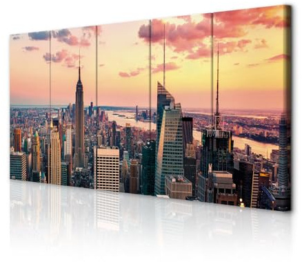 decomonkey Bilder New York 150x60 cm 5 Teilig Leinwandbilder Wandbild Stadt | Bild auf Leinwand, Kunstdruck, Wanddeko, Wohnzimmer, Wanddekoration, City