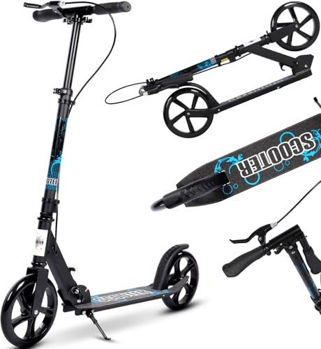 Kick Scooter for Kids, Foldable Teens Scooter Adjustable Handlebar Push Scooters with Kickstand, Dual Brake System 200mm Wheels ABEC-7 Bearings for Boys Girls Teens Ages 6 7 8 9 10 11 12+ Gift
