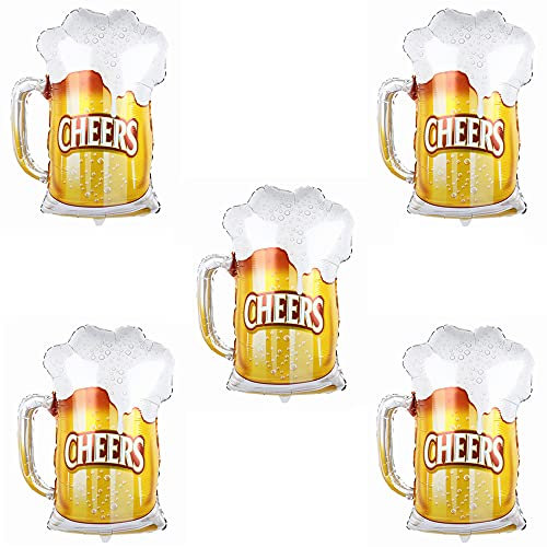 ballonfritz® Luftballon-Set 5x Bierglas - XXL Folienballon als Deko, Begrüßung, Party Geschenk, Fotorequisite oder Frühschoppen-Überraschung
