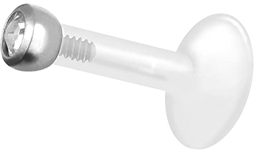 PIERCINGLINE PTFE Labret mit Innengewinde | TITAN AUFSATZ KRISTALL | Piercing Lippe Nase Ohr Helix | Farb & Größenauswahl