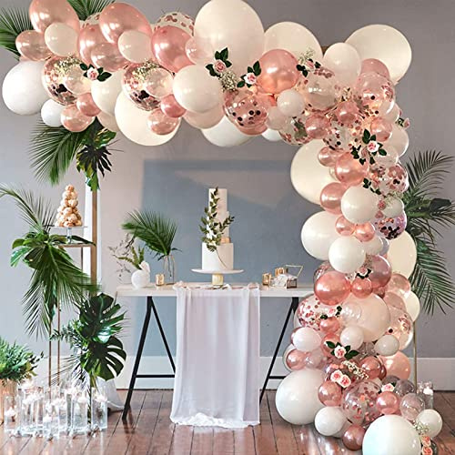 SANERYI Luftballons Rosegold, 140stk Weiß und Rosegold Konfetti Durchsichtige Luftballons Girlande Set, Geburtstag Ballons Ballonbogen für Hochzeit Babyparty Bride Taufe Verlobung Partyballon Deko