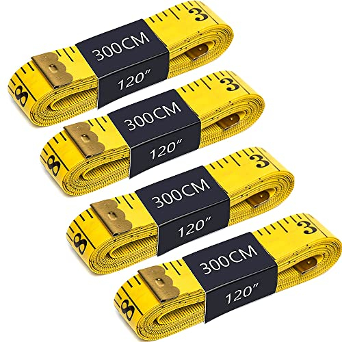 Tiardey 4 Stück 300 cm 120 Zoll Taschenmaßband Doppelskala Weiches Maßband Flexibles Lineal zum Nähen Schneider Tuch Körpermaß - Gelb