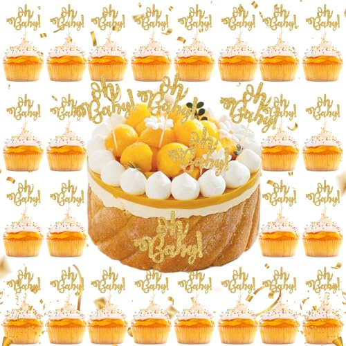 30 stycken Åh baby shower toppers glitter Åh baby cupcake toppers levererar dekorationer, för bröllop, födelsedag, baby shower, barnfestdekorationer