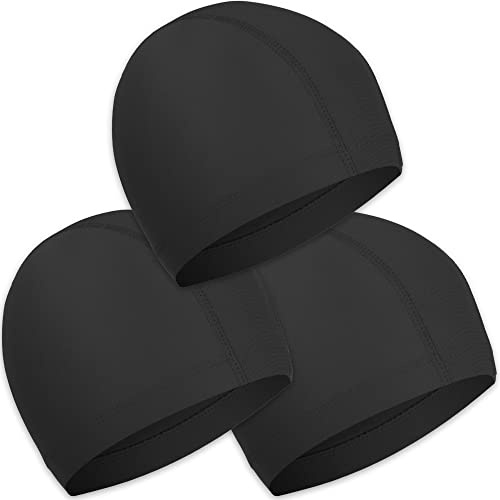 3 Piezas Unisex Gorro de Natación ElásticoHombres s Piscina Mujer y Hombre Muchachos Chicas Gorros de Baño para Pelo Largo y Corto (Negro)