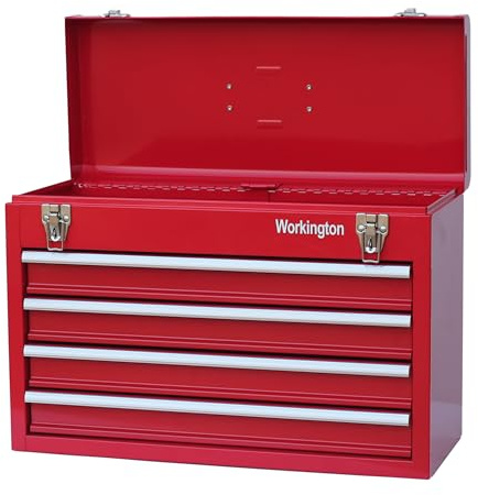 Workington Portable Metal Tool Chest with 4 Drawers, 20 4-Drawer Tool Chest Cabinet with Ball Bearing Drawer Slides, Steel Tool Storage Box Organizer 4004 Red