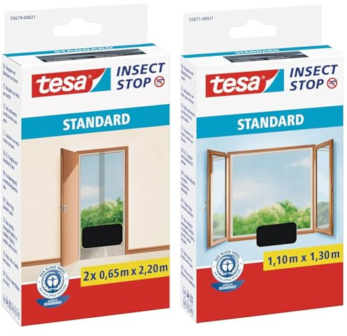 tesa Insect Stop STANDARD Fliegengitter für Türen & Insect Stop STANDARD Fliegengitter für Fenster - Insektenschutz zuschneidbar