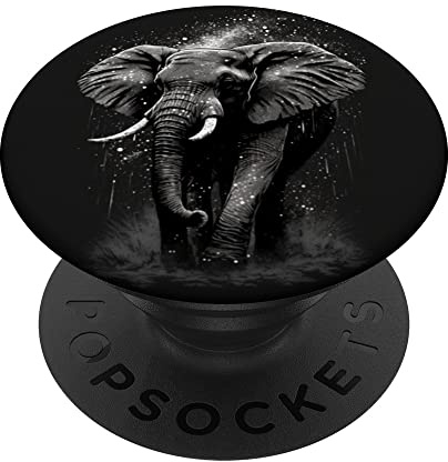 Elefant, Schwarz / Weiß, Kunstdesign, Elefant PopSockets mit austauschbarem PopGrip