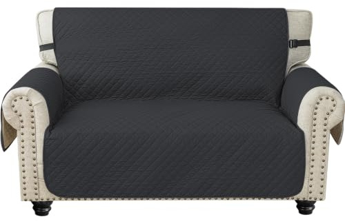 Ystyle Sofa Überzug 2 Sitzer - wasserdichte Sofabezug Mit Armlehnen, Sofaschoner rutschfest, Sofaüberwurf, Couch Überzug, Sofaschutz, Sofa Cover Protector Für Haustier Katze Hunde, Dunkelgrau