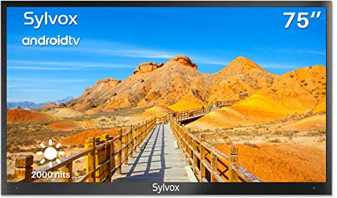 SYLVOX Outdoor TV, 4K UHD 75 Inch Smart TV, IP55 Waterproof 2000 nits Brightness for Full Sun, Outdoor Television for Outside Pool Garden, Android OS with Voice Assistant & Screen Cast (Pool Pro)