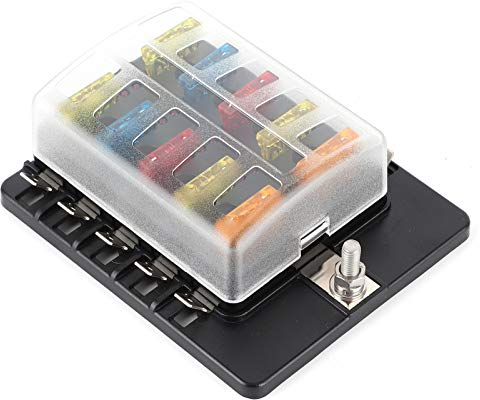 Sicherungskasten für Flachsicherungen, automatischer 10-Wege-PBT-Sicherungsblock, Standardklinge für Auto ATO ATC mit LED-Anzeige, Schutzabdeckung für Auto, Boot, Marine