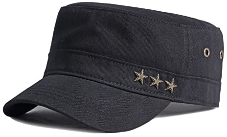 Military Cap Herren Vintage Baumwolle Flache Kappe Verstellbar Sonnenkappe