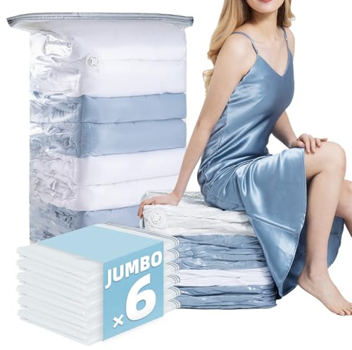 TAILINK 6 Pack Vacuum Storage Bags, Jumbo Cube 31x40x15 Inch, Extra Large Vacuum seal Bgas for Comforters, Blankets, Pillow, Quilts, Space Saver Clost Oragnization-Clear