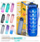 K-MART Sports Water Bottle with Straw and Time Marking, and 32OZ Capacity - Motivational and Eco-Friendly BPA-Free Bottle for Running, Gym, Yoga, Outdoors, and Camping (Style-1, Blue)