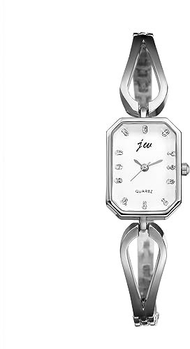 Silverora Damen Uhr Quadrat Armbanduhr Damenuhren Analog Quarz Armbanduhren Elegant Zirkon Diamant Strass Uhren mit Edelstahl Armband Armkette Geschenke für Frauen Mädchen Silber
