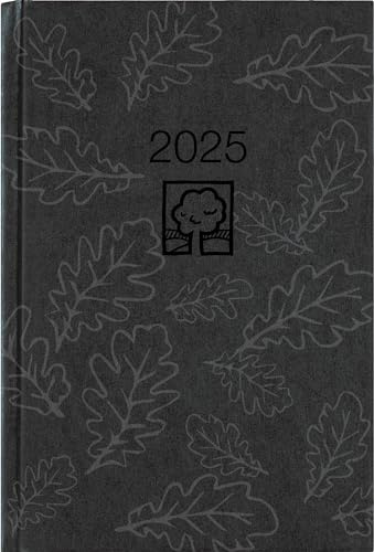 Zettler - Wochenbuch 2025 anthrazit, 14,6x21cm, Taschenkalender mit 128 Seiten im Kartoneinband, Tages- und Wochenzählung, Mondphasen, Lesezeichenband und internationales Kalendarium