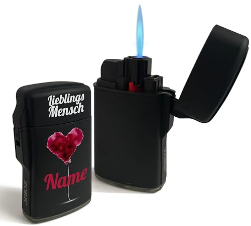printplanet - Jet-Flame Sturmfeuerzeug mit eigenem Namen oder Text Personalisieren - Einseitig Bedruck - Layout: Lieblings Mensch