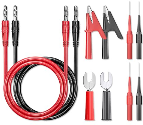 Cleqee 10 Stück 4mm Bananenstecker auf Bananenstecker Messleitungen Kit | Weiches flexibles Kabel, Mit Krokodilklemmen, Flachstecker, Drahtdurchdringende Prüfspitzen für Elektrische Prüfung