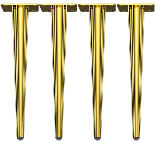 Osring 28 Inch Furniture Table Legs Straight, Gold Metal Coffee Table Feet | 4 Pack, Round-Tapered Sleek Style, 1600lbs Weight Capacity, For End Table, Cabinet, Sofa