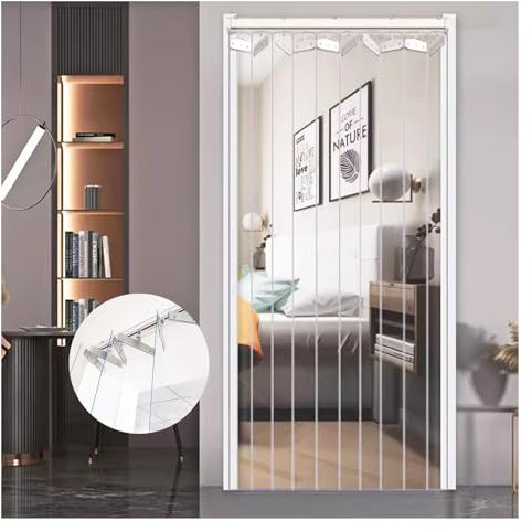 IBOWZ Transparenter PVC-Türvorhang Kit Transparenter Kunststoff-Streifenvorhang, industrieller Streifenvorhang, faltbar und verschiebbar, für gewerbliche Lagerhallen und Garagen