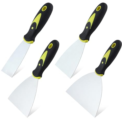 LEONTOOL Spachtelmesser-Set, 3,8 cm, 7,6 cm, 10,2 cm, 15,2 cm, Edelstahl, Farbschaber, Werkzeug für die Reparatur von Trockenbau, Entfernen von Tapeten, Auftragen von Spachtel, Putz, Zement,