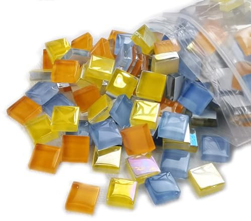 HSTWODE Glasmosaikfliesen Mosaiksteine,10 Mischfarben Bulk-Quadrat Glassteine Glasfliesen, 450 g, 1 x 1 cm für Basteln, Haus Deko (Gemischte Farben Nr. 4)