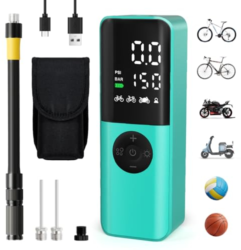 Electric Bike Pump, 150Psi Portable Bicycle Tire Pump with Digital Pressure Gauge for E-Bike, Road and Mountain Bicycle Pump, Mini Electric Bike Pump with Presta, Schrader, Dunlop Valve Accessories