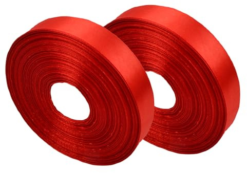 2 Pc Cinta Raso Rojas, 25mmx91m, Color Sólido Cinta de Satén, DIY Bow Fina, Cara Poliester, Para Envolver Regalos, Fiesta, Floristería, Pasteles