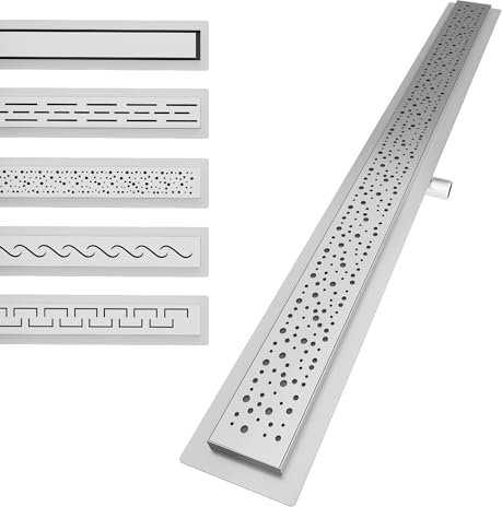 Aquamarin® Canal de Ducha - Acero Inoxidable, Lineal, Rectangular, Sifón Desmontable, Estilo y Longitud a Elegir - Desagüe, Drain, Canaleta de Ducha, Cuarto de Baño, Suelo de Cocina (100 cm)