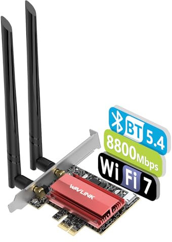 WAVLINK WiFi 7 PCIe Scheda di rete BE8800, Adattatore Wireless Tri-banda BE200 con Bluetooth 5.4, Supporto a basso Profilo, Dissipatore di calore, per PC Windows 10/11,Non Supportato AMD Scheda Madre