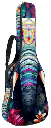 Tasche für Akustikgitarre, schöne Gigbag für 40/41/42 Zoll Gitarren, wasserdicht mit Schutzschicht, mehrere Taschen, bunter Elefant, mehrfarbig, 42.9x16.9x4.7 in, Gitarrentasche