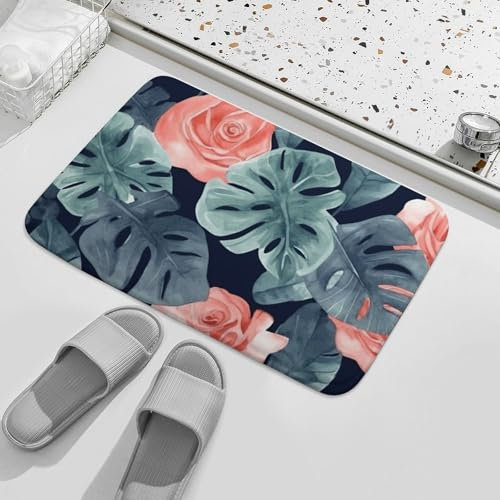 Fußmatte für den Innen- und Außenbereich, 40,6 x 61 cm, rutschfeste Eingangsmatten, Aquarell-Monstera-Muster, saugfähig, schmutzabweisend, Bodenmatten für Eingang, Innenbereich, Terrassenteppich