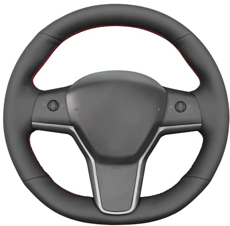 MEWANT Passgenauer Lenkradbezug zum Nähen für Tesla Model 3 Tesla Model Y | Model 3 2019-2023 / Model Y 2021-2023 Autozubehör Atmungsaktiv Für Beheizte Lenkräder Langlebig