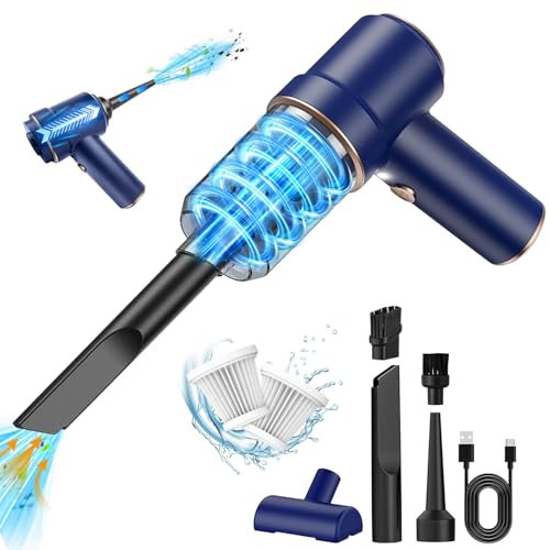 Aspirapolvere a mano senza fili, mini aspirapolvere per auto, 6000PA 2 in 1, aspirapolvere e ventola, 120 W, potente aspirapolvere a mano per auto, casa, cucina, peli di animali, uso umido e secco