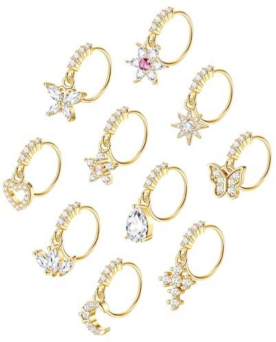 Sllaiss 10stk Nasenpiercing Gold Ring Septum Piercing Gold Nasenring Piercing Set Nasenring Gold Nasenpiercing Nostril Piercing Ohr Conch Piercing Ring Nose Piercing Ring Ohr (GOLD)