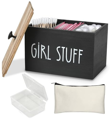 JUJOYBD Tampon Aufbewahrungsbox 3 Fächer mit Deckel, Binden Aufbewahrung | Dekorativer Organizer Slipeinlagen Box für Damen Hygiene Artikel Tampons Binden Wattestäbchen inkl. Make-Up Tasche