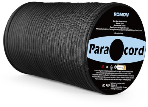 Romon Paracord 4mm, Paracord 550 Nylon Corde Paracadutismo 9 Fili Rope, Corda Campeggio Corda Arrampicata, Corda da Paracadute Corda Tattica per Sopravvivenza, Attività All'aperto, Nero 100m