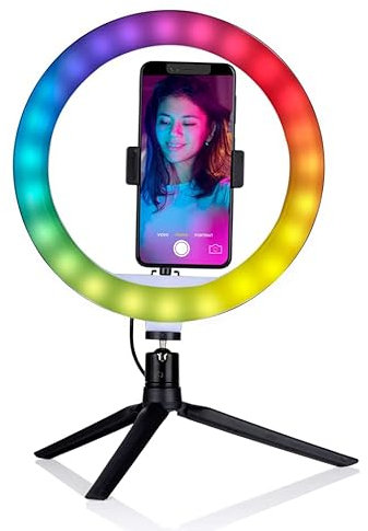 Grundig Anneau Lumineux avec Trépied - Lampe Selfie sur Pied - Cercle Lumineux pour Smartphone - Trépied Smartphone avec Lumière - Accessoires Photo et Vidéo pour Téléphone Portable