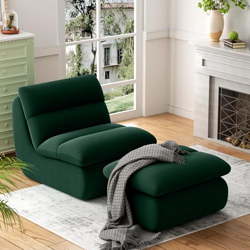okwish Sitzsack Sofa Mit Fußhocker Sofa aus Grün Cordstoff