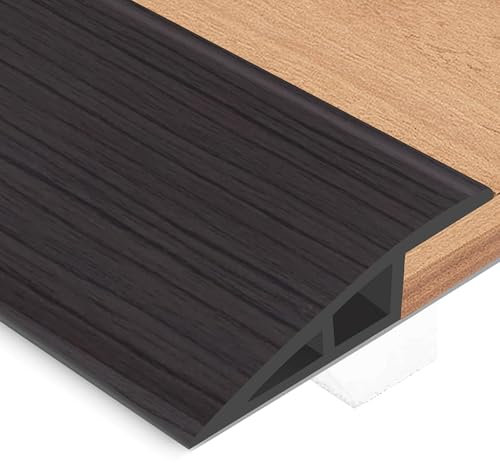 Soglia di Dislivello Pavimento in PVC, Profilo di Transizione Pavimento per Dislivello di, Pavimento Bordo Autoadesivo (Noce nera, 5~10mm(H),1M(L))