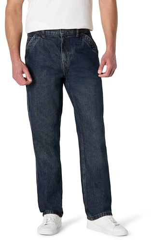 Amazon Essentials Vaqueros de Carpintero Rígidos de Corte Holgado Hombre, Lavado Oscuro Teñido, 38W / 30L