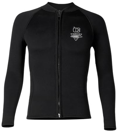 RUNQHUI Haut de Plongée Neoprène Homme 3MM Veste Manches Longues Zippé Thermique Rashguard Anti UV Noir S