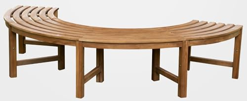 Unique Nature halbrunde Teak-Gartenbank ohne Lehne – 203 cm Ø außen – wetterfest & FSC-Zertifiziert – Massivholz – Outdoor Sitzbank für Garten oder Baumumrandung – naturbelassen, ergonomisch geformt