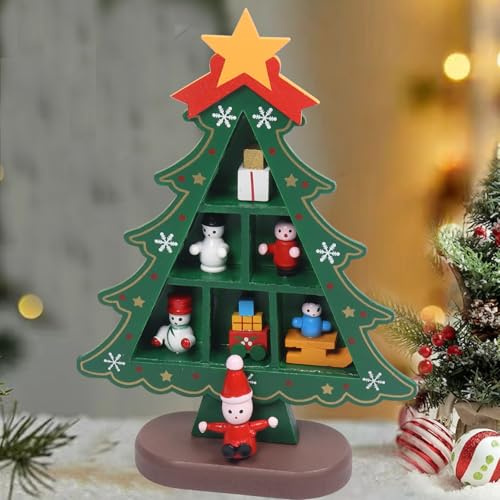 Julgran skrivbord ornament, mini trä bordsskiva julgran, mini julgran trä, julleksaker set för hem matbord kontor skrivbord spiselkransar bordsdekoration