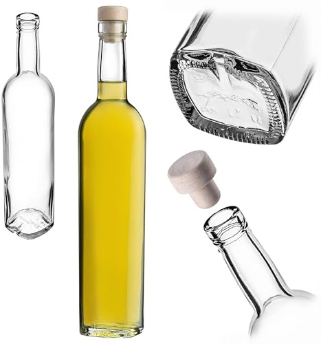 KADAX Bouteilles en verre vides de 500 ml - Bouteilles de vin avec bouchon en liège - Bouteilles de remplissage pour liqueur, vin, liqueur, huile et vinaigre