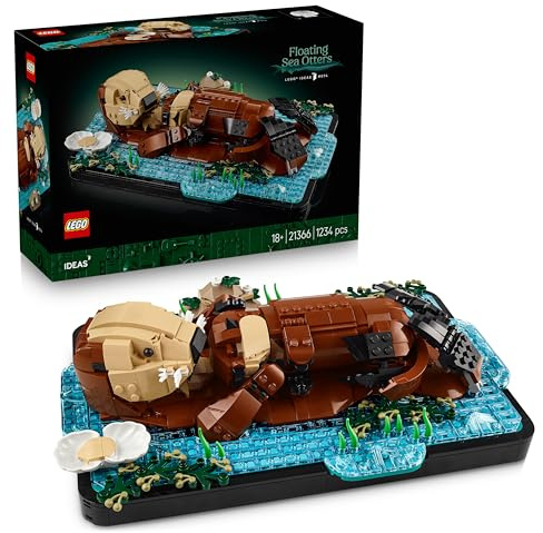 LEGO Ideas Schwimmende Otter - Modellbau für Erwachsene - 3D Puzzle mit Seeotter Figuren (Mutter & Jungtier) - DIY Deko für Regal oder Wohnraum - Geschenkidee für Kunst- & Bastelfans - 21366