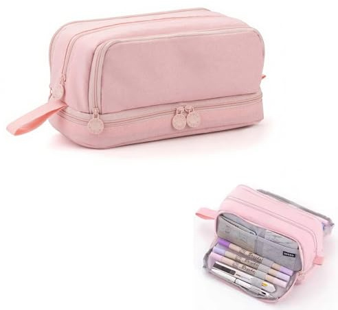 Vikmyer Astuccio per matite capiente a 4 scomparti, astuccio portamatite portatile per ufficio, scuola, studenti, ragazze e ragazzi (Rosa)