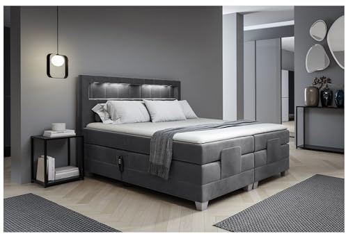 MEBLINI Boxspringbett Elektrisch Verstellbar mit LED - Gepolstert Doppelbett mit Matratzen und Toppers - Polsterbett - Bett mit Kopfteil - ASPERO - 180x200 - H3/Dunkelgrau Samt