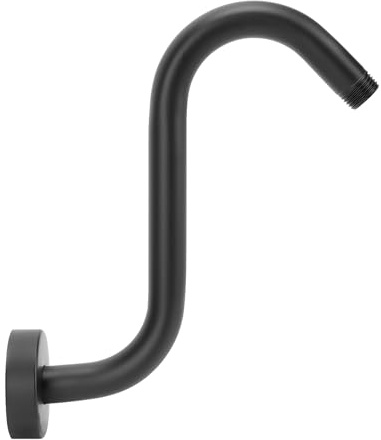 NearMoon S Shaped Shower Head Riser Arm, Shower Extender Arm with Flange, Standard 1/2 Connection- Bathroom Accessory (8 Inch, Matte Black)