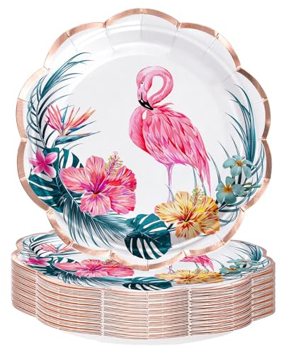 WRAPAHOLIC 25Pcs Summer Paper Plates - 7 Inch Pink Flamingo Disposable Plates Decorative Dinner Plates for Party Tableware Supplies Table Decor