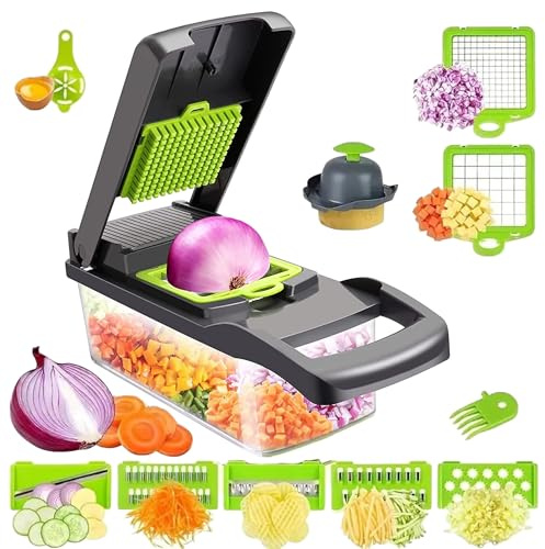 Reldor 14-in-1 Multifunctional Vegetable Chopper & Mandoline Slicer – Cheese Grater, Veg Chopper, Onion Chopper Box with Lid – Ideal for Salad, Slicer & Food Prep - Kitchen Gadgets & Essentials